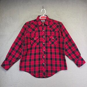 Vintage Contender Shirt Mens 2XL Red Pearl Snap‎ Plaid Western Cabincore Cowboy